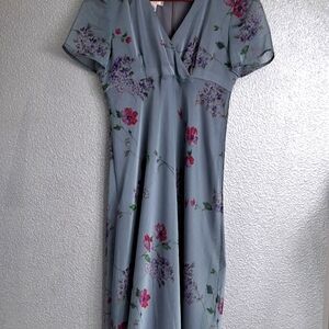Vintage Talbots Grey Dress With A Sheer Floral Overlay    Size 2